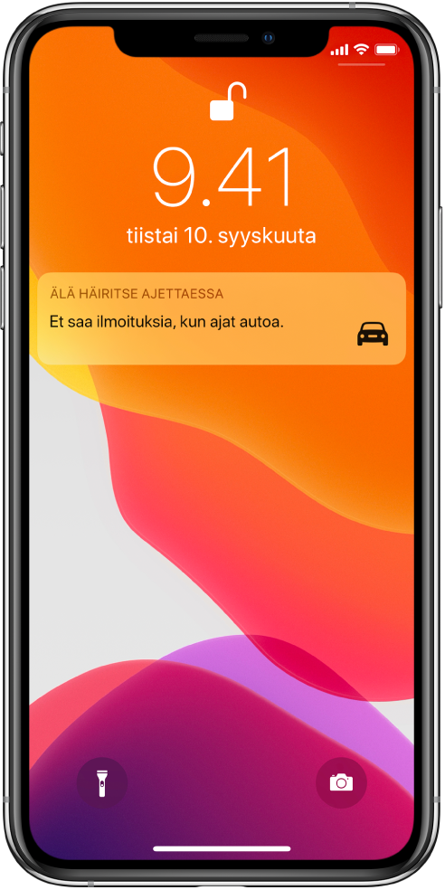 Älä häiritse ajettaessa ‑ilmoitus lukitulla näytöllä.