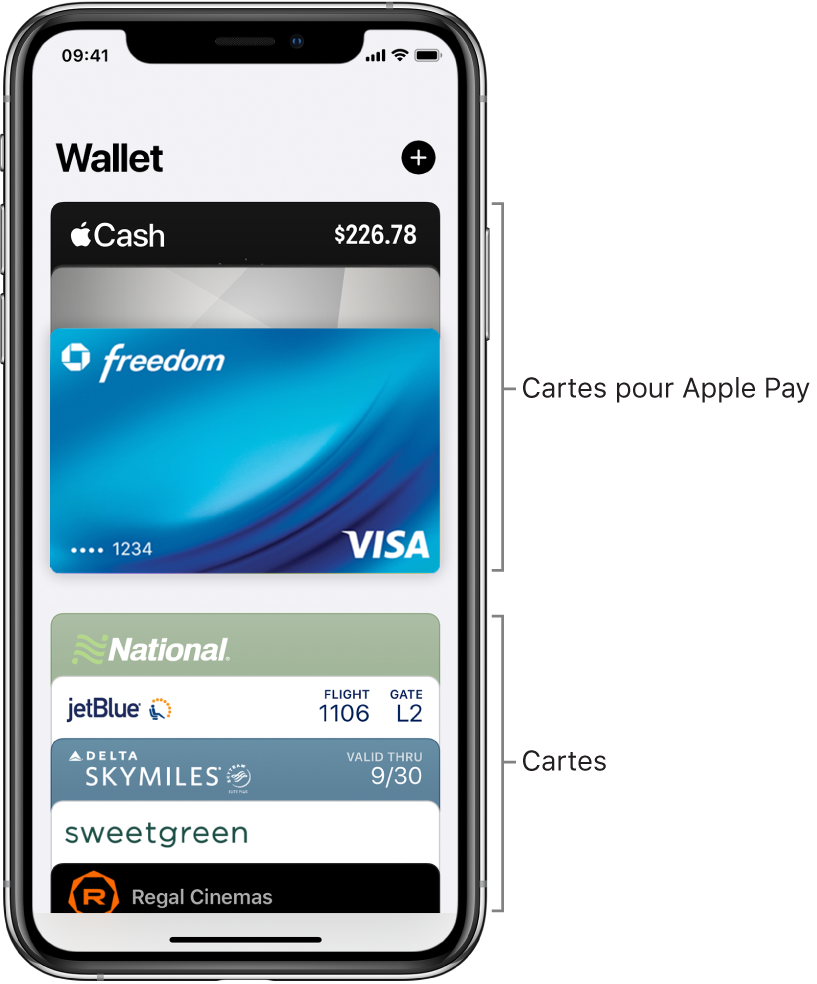 L’écran Wallet affichant le haut de plusieurs cartes bancaires et autres cartes.