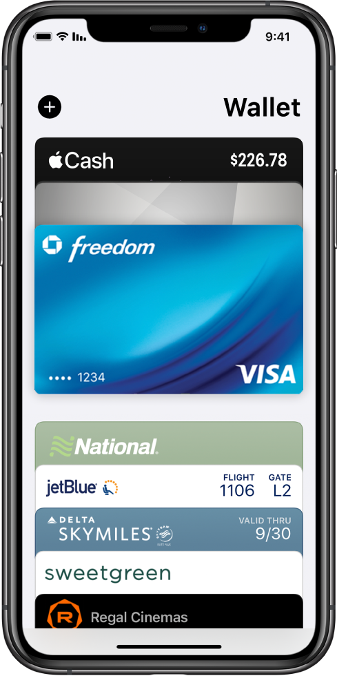 מסך של Wallet. בראש המסך מופיעים שלושה כרטיסי אשראי. בתחתית המסך מופיעים כמה אישורים של חברות תעופה וחברות תיירות.