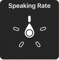 Valdiklis „Rotor“, kurio rodyklė nukreipta į „Speaking Rate“ nustatymą.