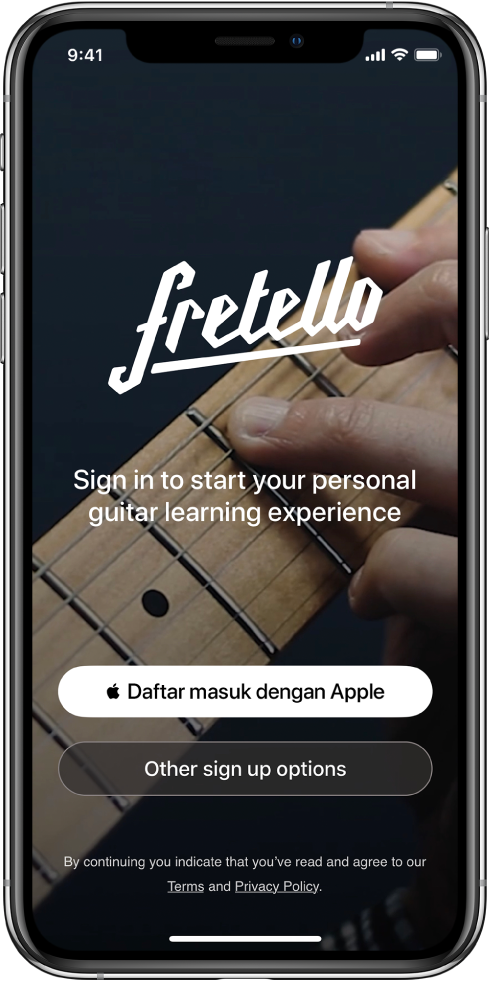 App yang memaparkan Daftar masuk dengan butang Apple.