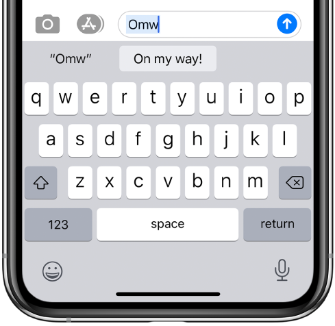 Un mesaj cu scurtătura pentru text AÎC tastată și sugestia “Ajung în curând!” mai jos ca text de înlocuire.