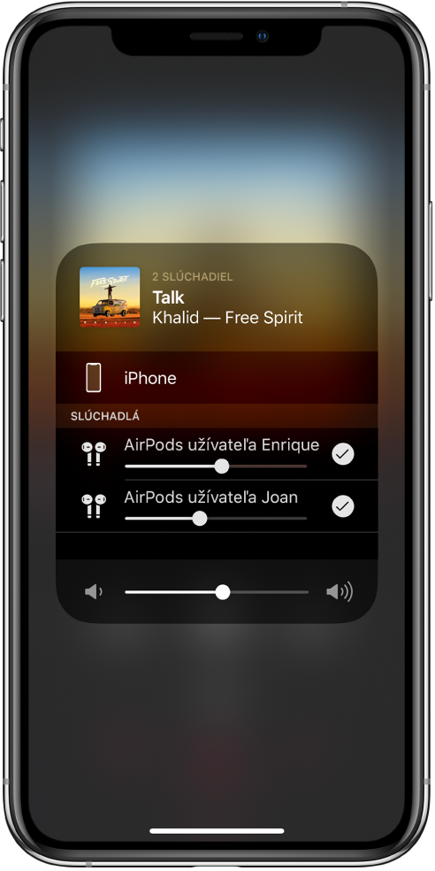 Na obrazovke je znázornené pripojenie dvoch párov AirPodov k iPhonu.