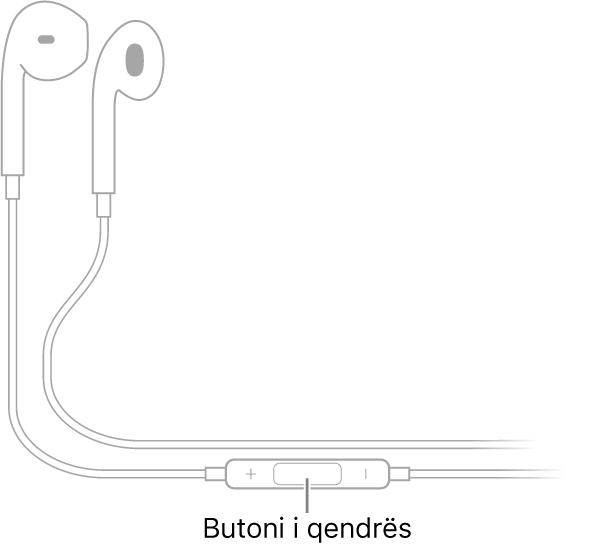 Apple EarPods; butoni i qendrës ndodhet në kordonin që shkon te kufja e veshit të djathtë