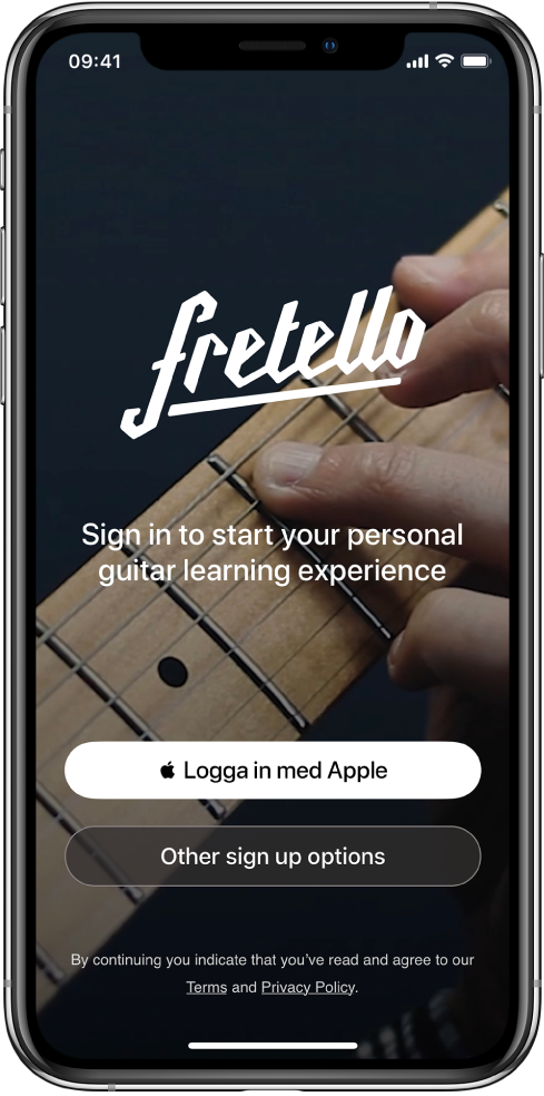 En app som visar knappen Logga in med Apple.