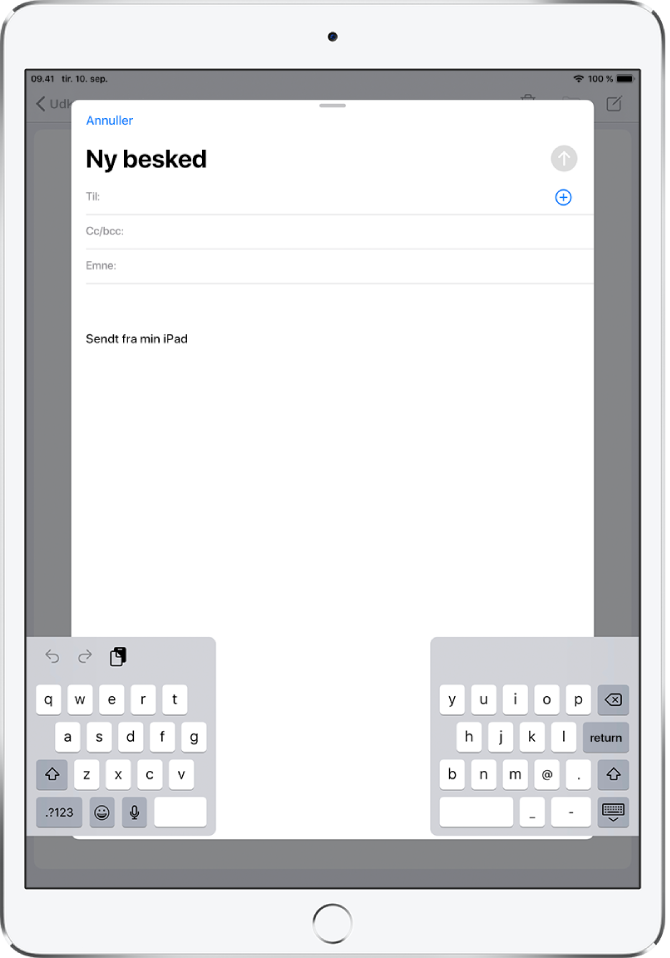 Opdelt tastatur – løsrevet fra bunden af iPad-skærmen.