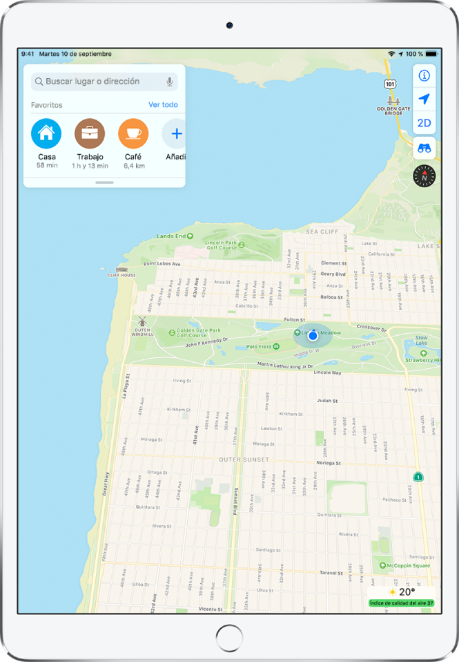 Mapa con la ubicación actual dentro del parque de una ciudad.