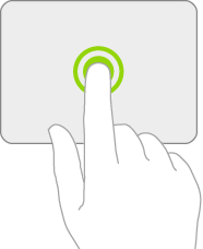 Ilustrasi yang menyimbolkan gerak isyarat sentuh dan tahan pada trackpad.