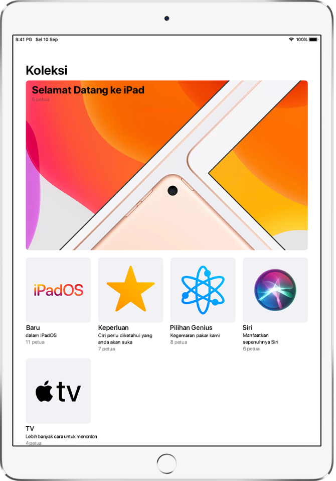 Skrin menunjukkan koleksi Petua. Anda boleh mengetik koleksi untuk melihat petua dalam koleksi.