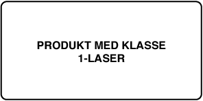 En etikett der det står «Produkt med Klasse 1-laser».