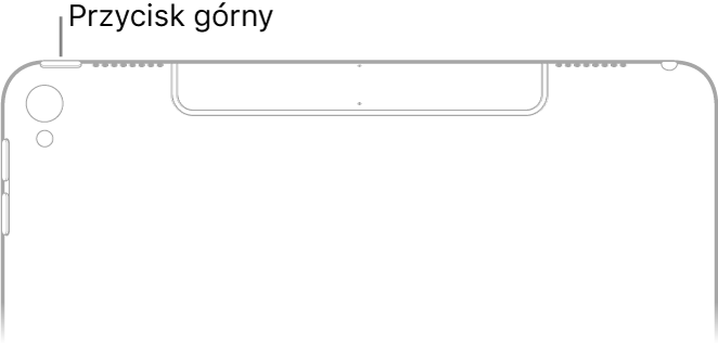 Widok górnej części iPada z tyłu: opis dotyczy przycisku górnego (na górnej krawędzi, po lewej stronie).