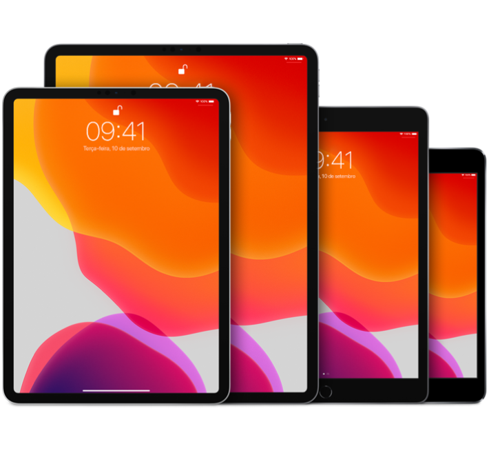 iPad Pro 10,5 polegadas, iPad Pro 12,9 polegadas (2ª geração), iPad Air (3ª geração) e iPad mini (5ª geração)