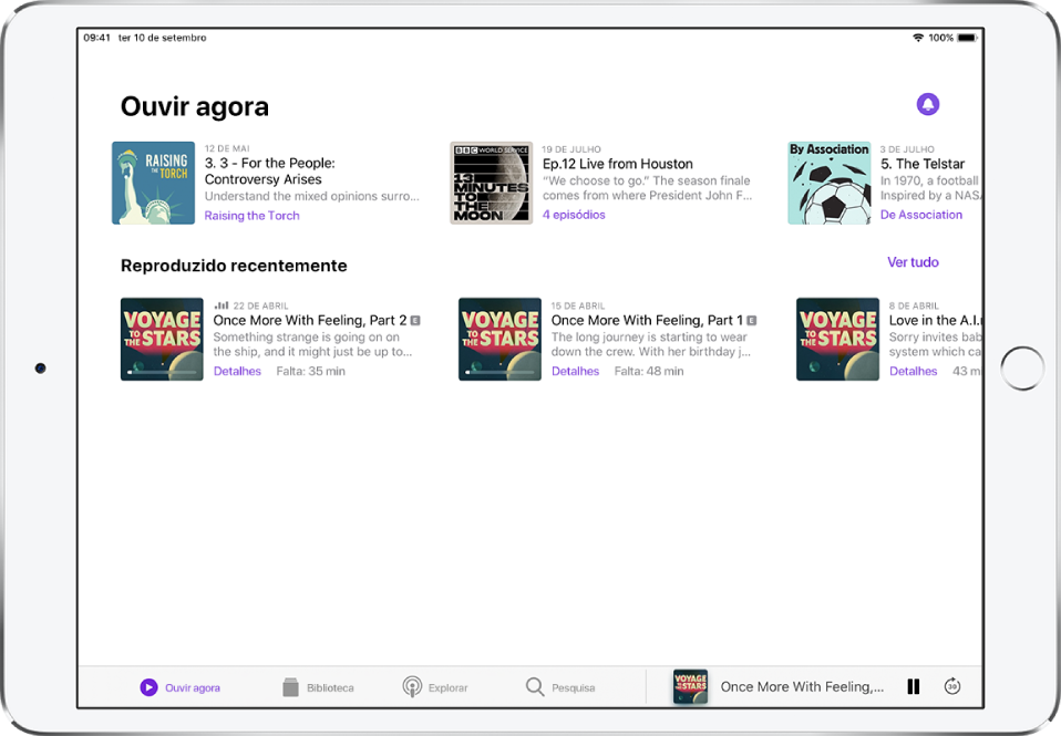 O separador Biblioteca com os episódios atualizados recentemente.