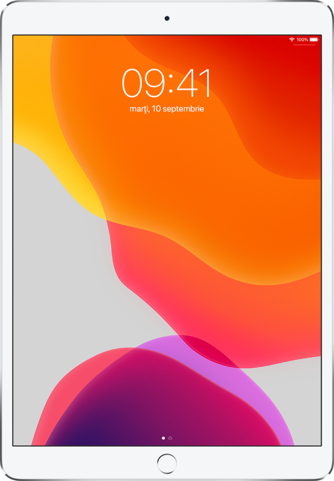 Ecranul de blocare afișând data și ora curentă.