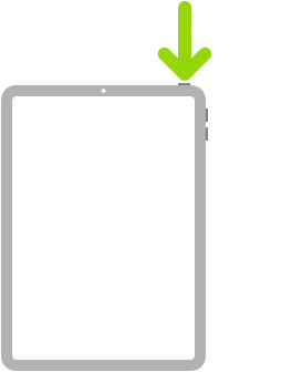En illustration av iPad med en pil som pekar på knappen på ovansidan.