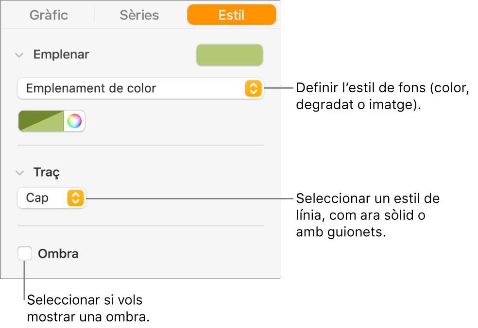 Controls per canviar l’aspecte d’una sèrie de dades.