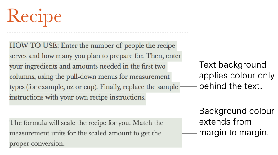 One paragraph with colour behind only the text and a second paragraph with colour behind it that extends from margin to margin in a block.