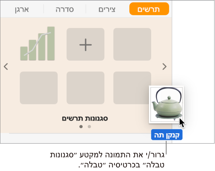 גרירת תמונה לחלונית סגנונות הטבלה כדי ליצור סגנון חדש.
