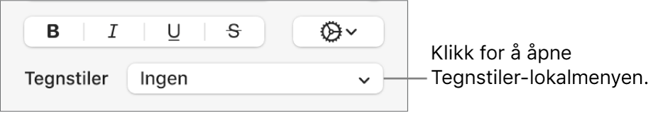Tegnstiler-lokalmenyen under kontroller for å endre tekststil og farge.