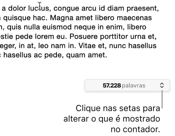 Menu de contagem de palavras mostrando o número de palavras no documento.