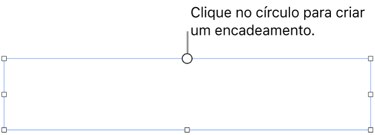 Uma caixa de texto vazia com um círculo branco no topo e puxadores de redimensionamento nos cantos, lados e na parte inferior.