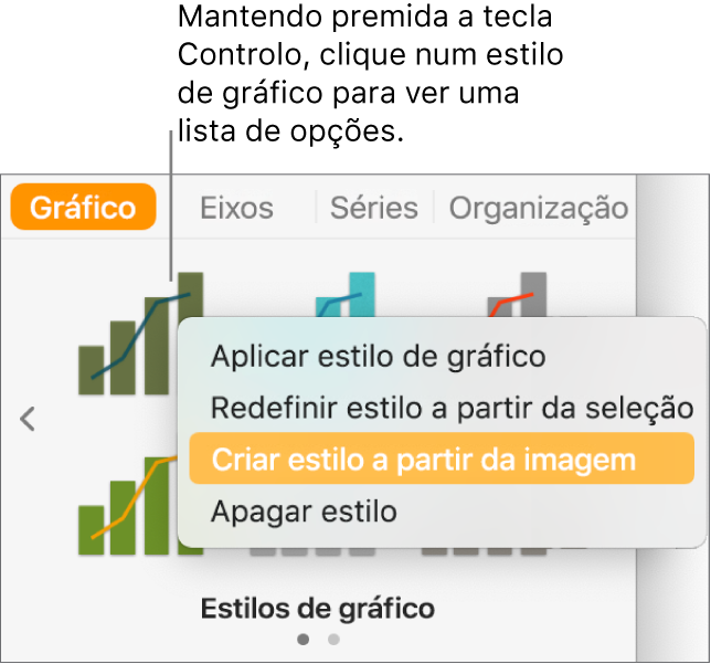 Menu de atalhos de estilo de gráfico.