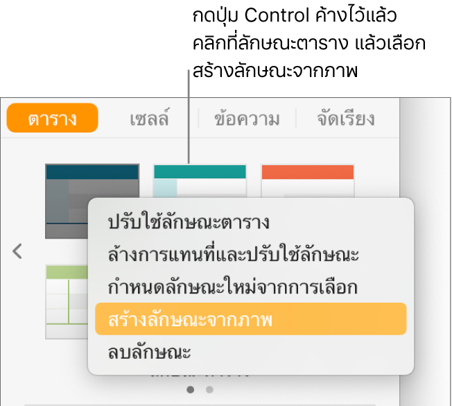 เมนูลัดลักษณะตาราง