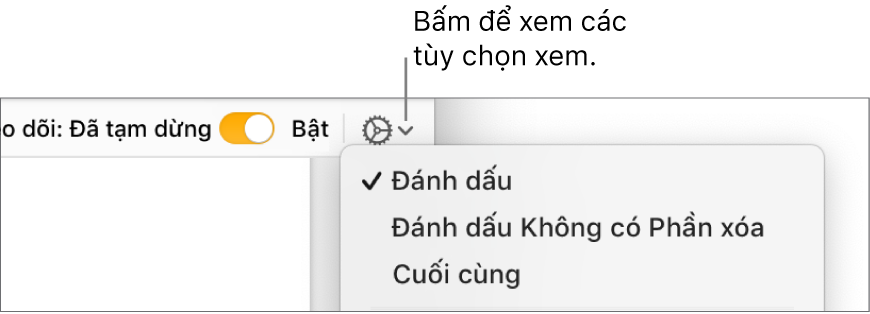 Menu tùy chọn kiểm tra đang hiển thị Đánh dấu, Đánh dấu không có phần xóa và Cuối.