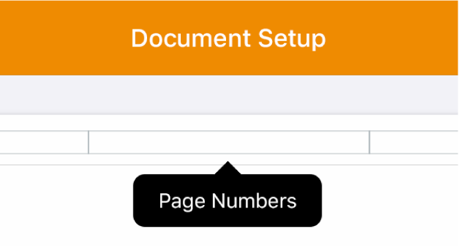 Three header fields with the insertion point in the centre one and a pop-up menu showing Page Numbers.
