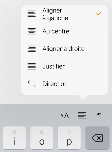 Barre de formatage présentant les commandes de mise en retrait du texte en retrait et d’alignement des paragraphes.