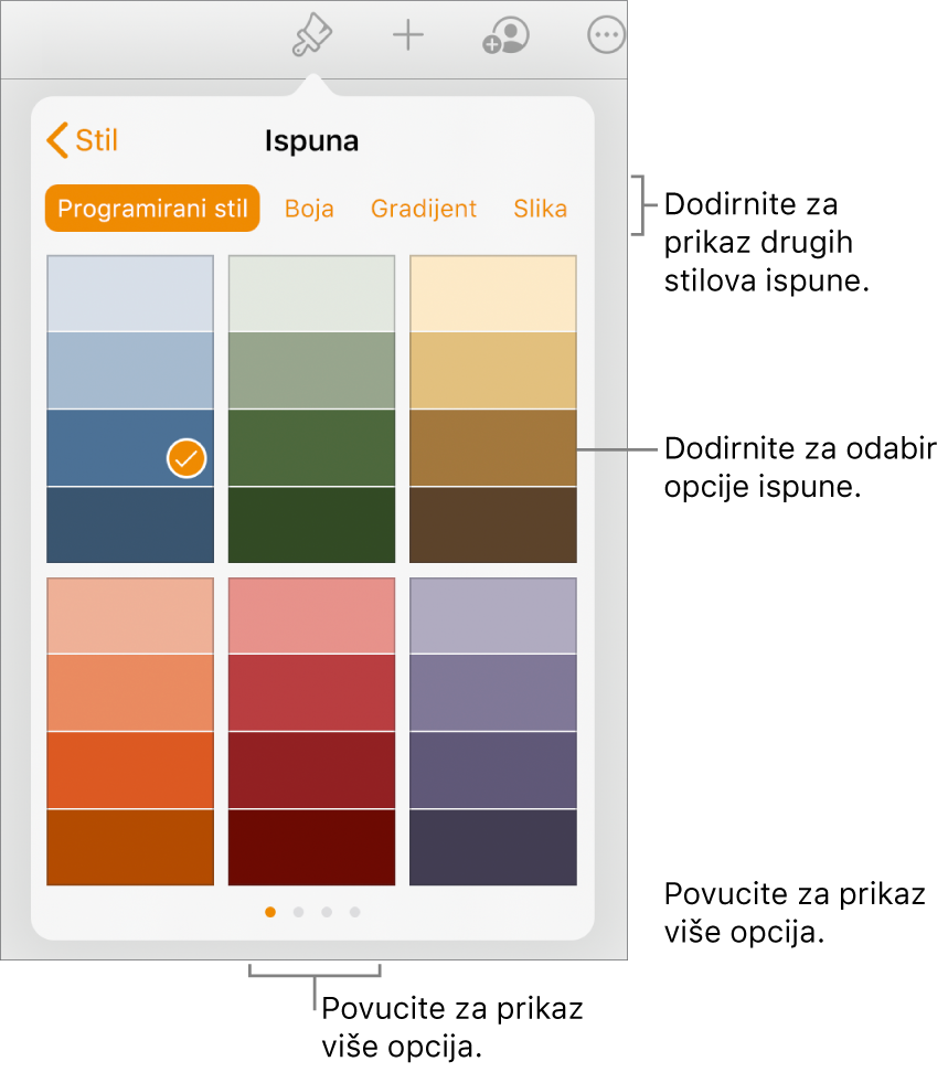 Opcije ispune u kartici Stil tipke Formatiraj.