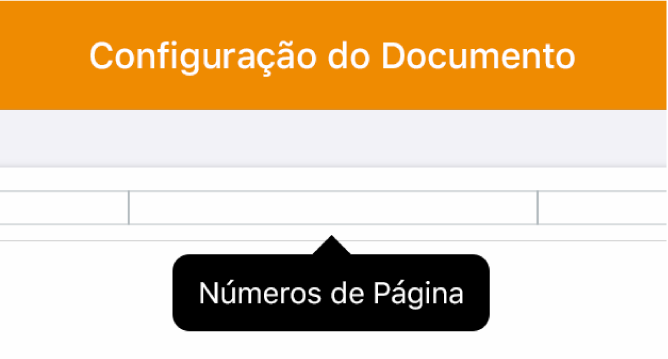 Três campos de cabeçalho com o ponto de inserção no campo central e um menu local mostrando “Números de Página”.