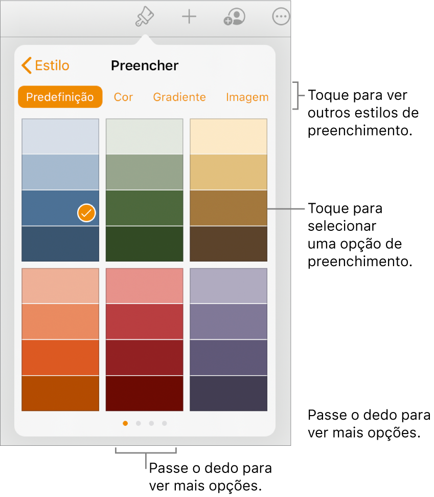Opções de preenchimento no separador Estilo do botão Formatação.