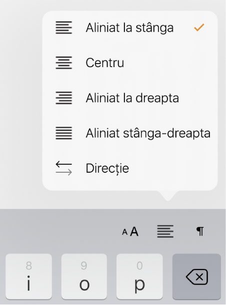 Bara Format afișând comenzi pentru indentarea textului și alinierea paragrafelor.
