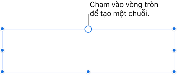 Một hộp văn bản trống với một vòng tròn màu trắng ở đầu và các bộ điều khiển định cỡ lại trên các góc, cạnh và dưới cùng.