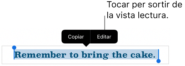 Se selecciona una frase i a sobre hi apareix un menú contextual amb els botons Copiar i Editar.