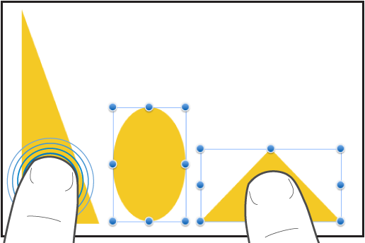 One finger touching and holding an object while a second finger taps another object.