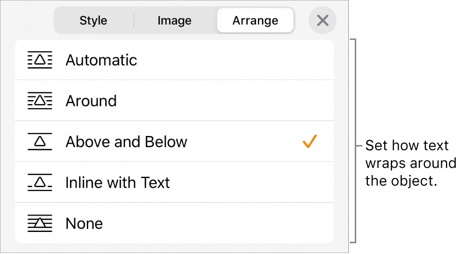 The Test Wrap controls with settings for Automatic, Around, Above and Below, Inline with Text and None.