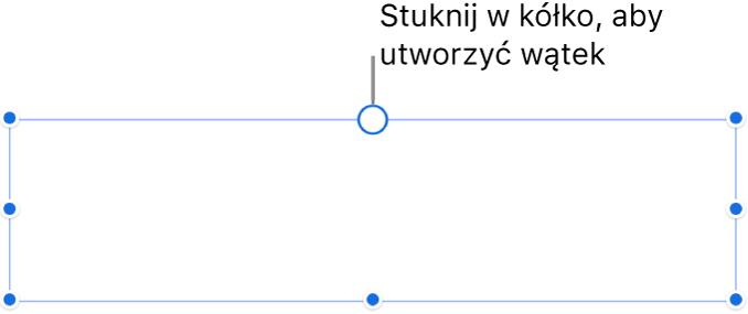 Puste pole tekstowe z białym kółkiem na górze oraz uchwytami do zmiany wielkości w narożnikach, na bokach i na dole.