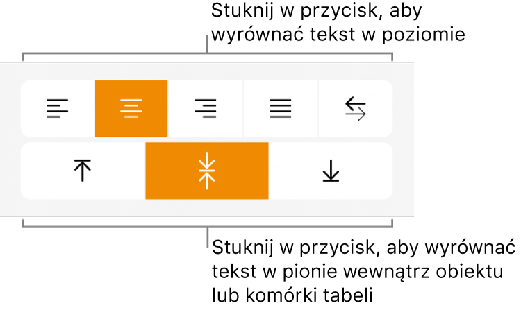 Przyciski wyrównywania tekstu w poziomie i w pionie.