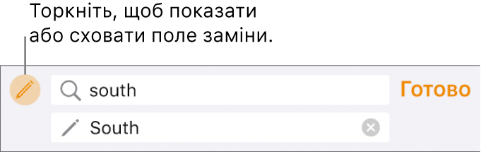 Елементи керування пошуком і заміною тексту.