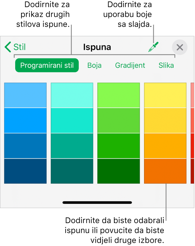 Opcije ispune u kartici Stil tipke Formatiraj.