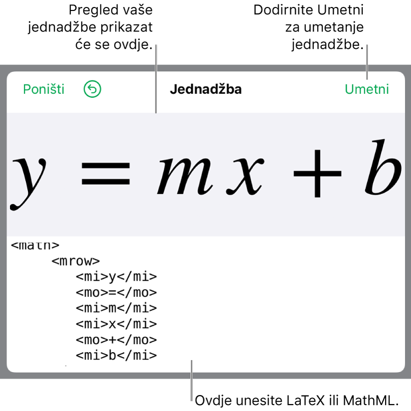 MathML kôd za jednadžbu za nagib linije u pregledu formule iznad.