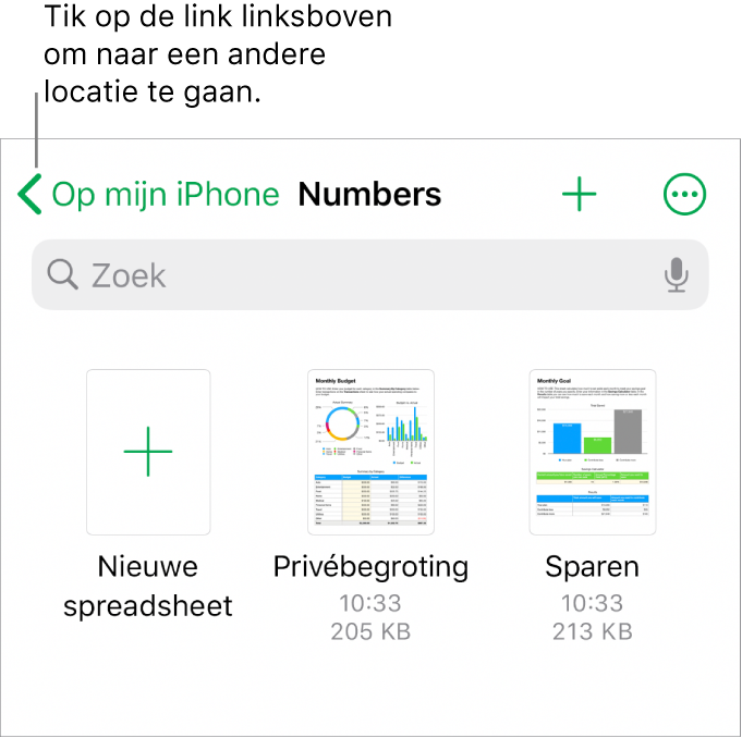 De spreadsheetweergave voor een iPhone.