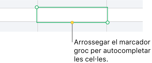 Una cel·la seleccionada amb un marcador groc que pots arrossegar per autocompletar cel·les.