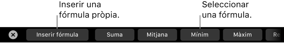 La Touch Bar del MacBook Pro amb controls per inserir la teva pròpia fórmula o triar entre les fórmules utilitzades habitualment.