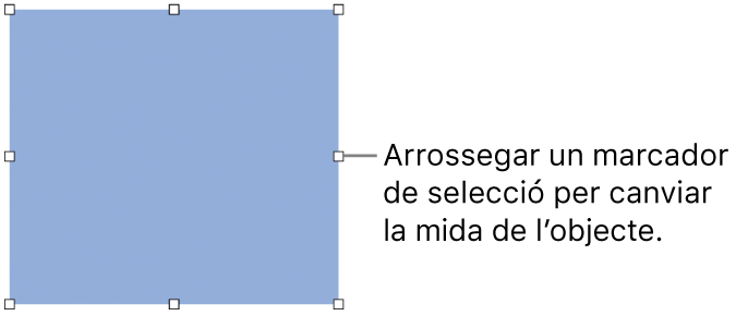 Un objecte amb quadrats blancs a la vora per canviar la mida de l’objecte.