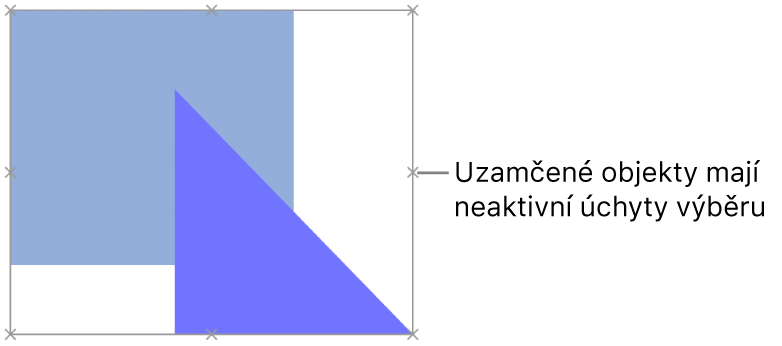 Uzamčené objekty s šedě zobrazenými úchyty výběru