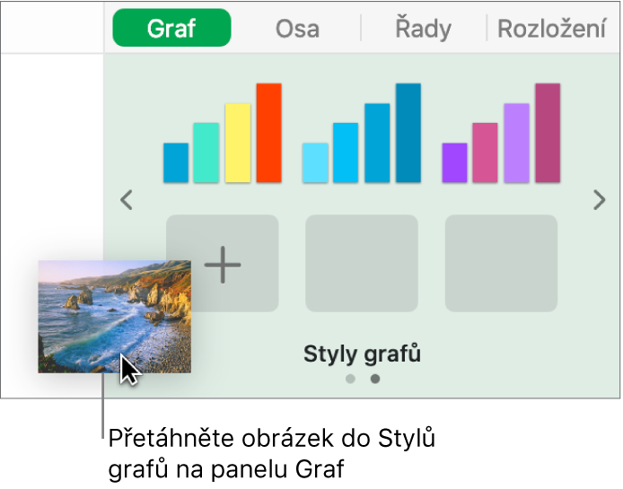 Vytvoření nového stylu přetažením obrázku do sekce se styly grafů na bočním panelu