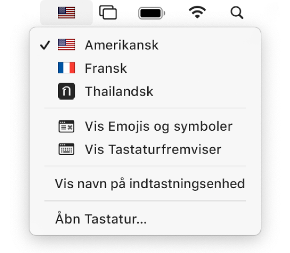 Tastaturmenuen i øverste højre hjørne af menulinjen.